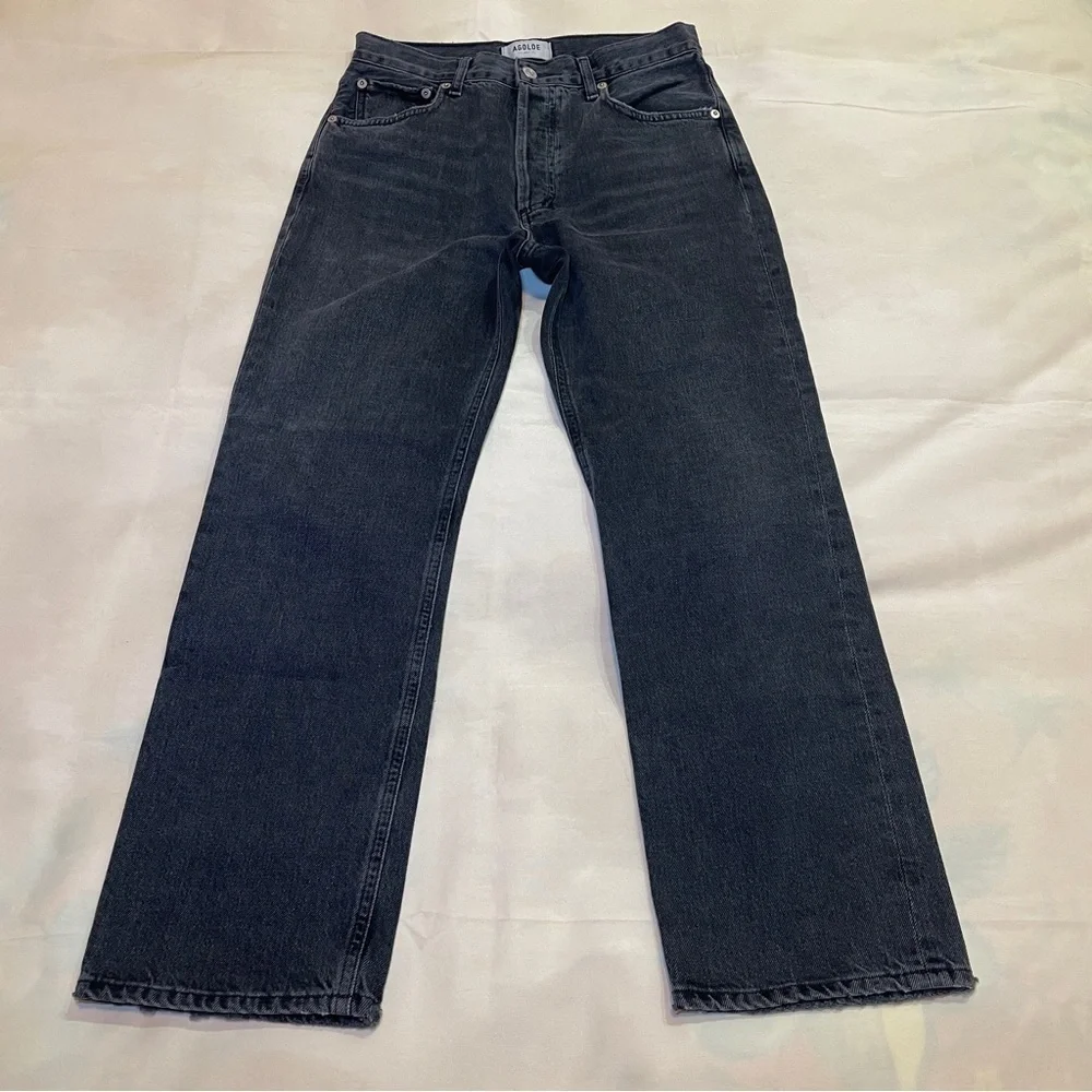 Agolde- Ripley Straight-Leg Jeans High Rise Black Photogram Size 25 Ankle Crop